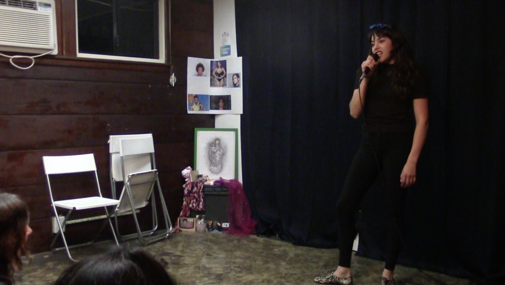 Comedian Jovita Trujillo performs stand-up for the first time in front of a live audience. Usually, she says, she does stand-up on Periscope-- an app that provides a live feed to a worldwide audience.