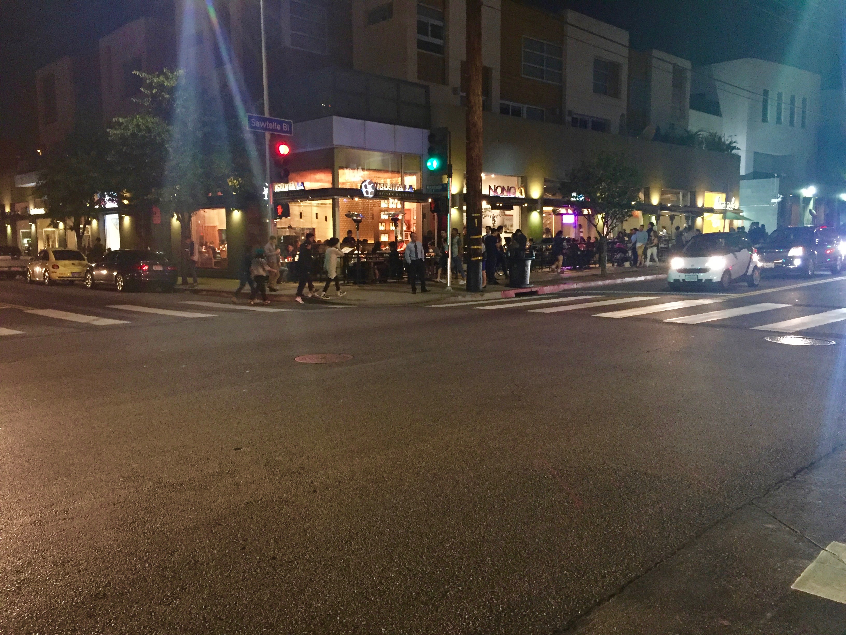 Busy intersection on Sawtelle Boulevard