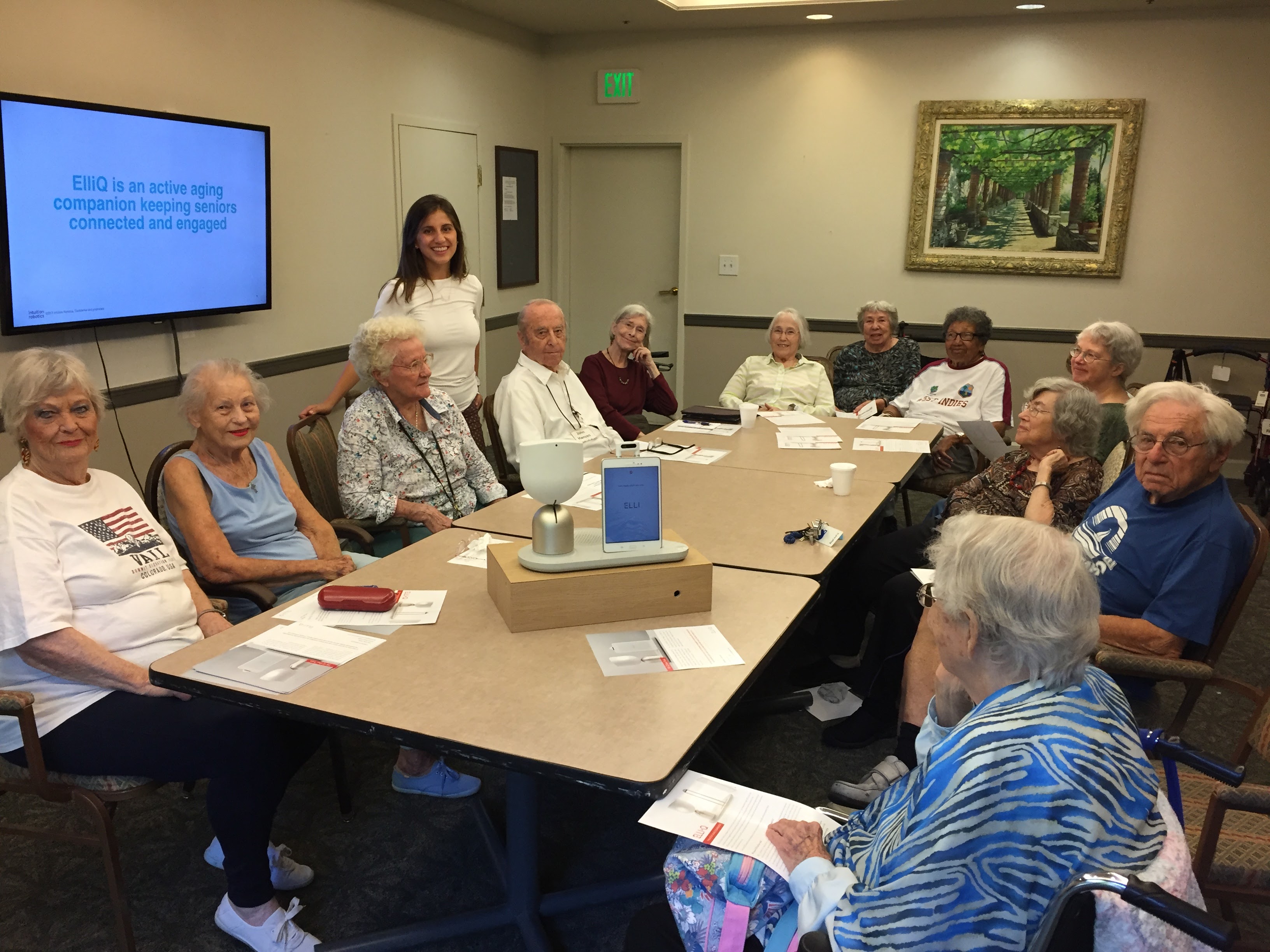 Brookdale Senior living in Redwood City with ElliQ - photo by 
<a href="https://www.intuitionrobotics.com/">Intuition Robotics</a>