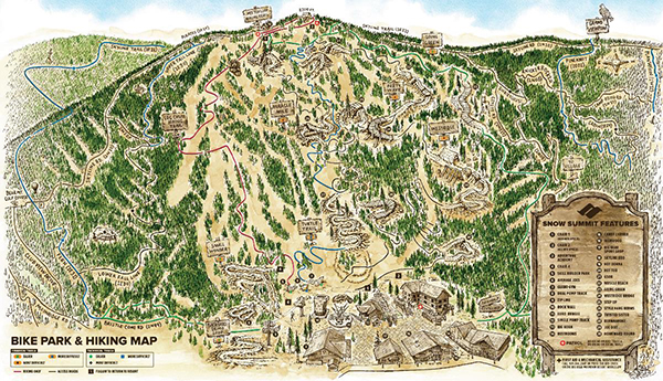 Summer map for Snow Summit showing all activites avaliable
