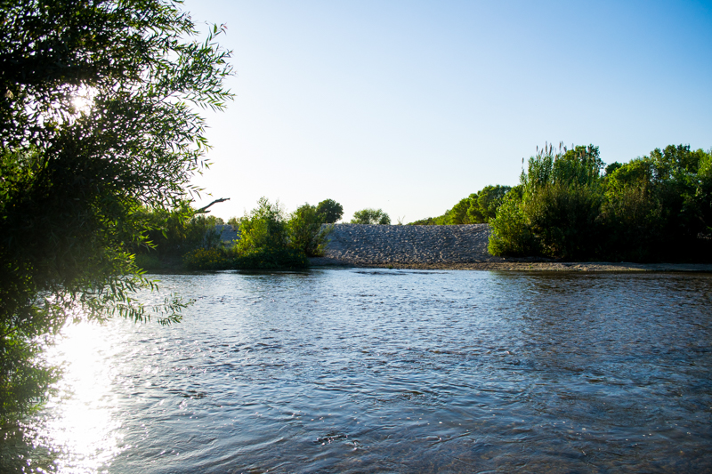 The river flowing in front of a horse trail.