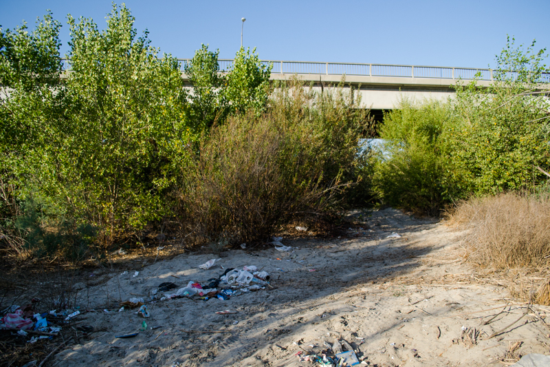 Some garbage near the Santa Ana River.